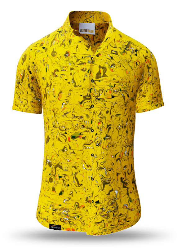 Camisa de verano para hombre GRAVUR YELLOW - 100 % algodón - 10 tallas, de la XS a la 6XL - diseño excepcional - acabado de primera calidad - tejidos «Made in Germany» - edición limitada y exclusiva
