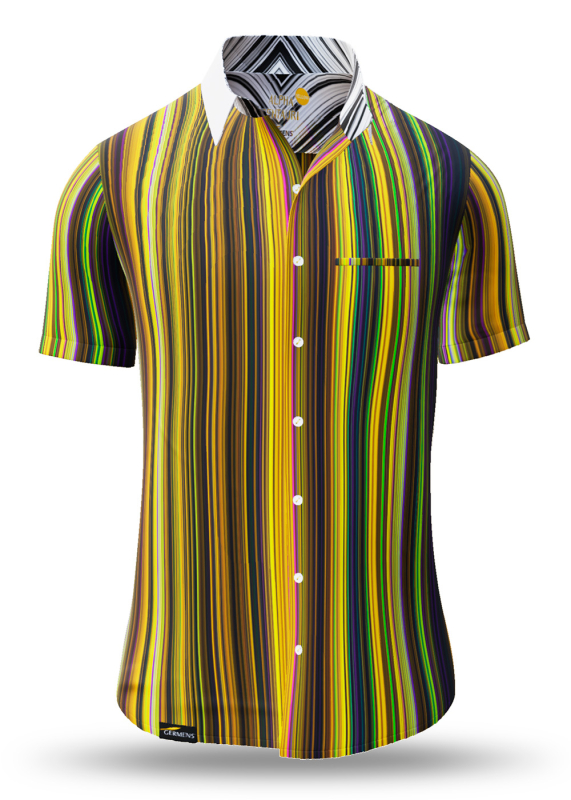 Camisa de verano para hombre ALPHA CENTAURI YELLOW - 100 % algodón - 10 tallas, de la XS a la 6XL - diseño excepcional - confección de primera calidad - tejidos «Made in Germany» - edición limitada y exclusiva