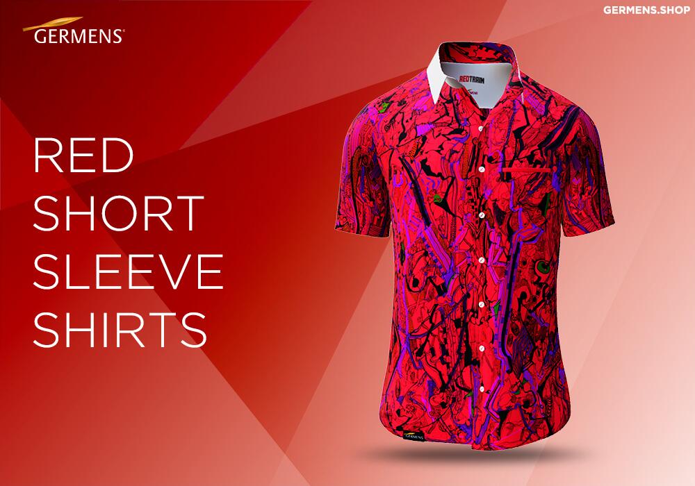 RED BUTTON-UP SHORT SLEEVE SHIRT from GERMENS