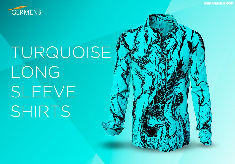 Turquoise Button Up Shirt Men from GERMENS art fashion