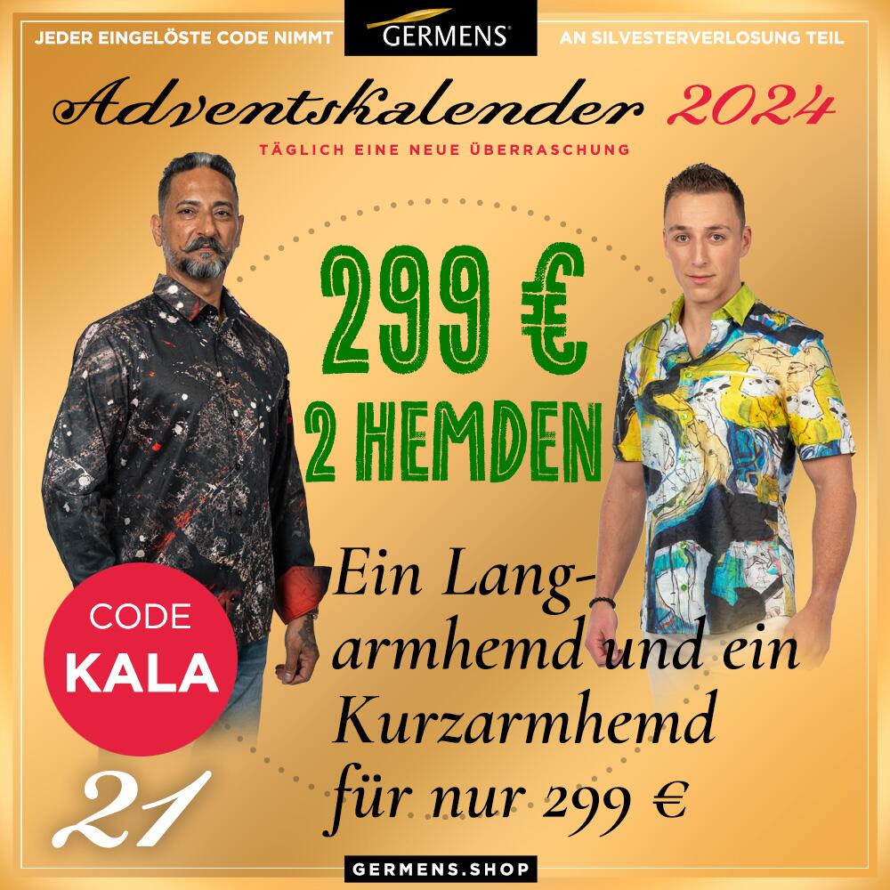 Adventskalender 2024 - Türchen 21. Dezember 2024 - Ein Langarmhemd und ein Kurzarmhemd für nur 299 €