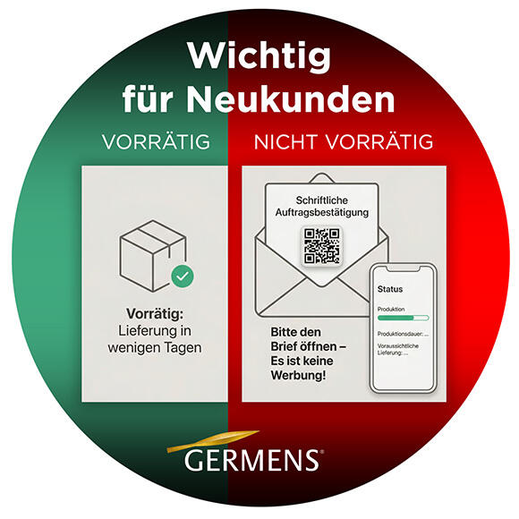 Wichtig für Neukunden - Ware vorrätig wenige Tage Lieferzeit - Ware nicht vorrätig: Es kommt ein Brief mit der Post mit einer Auftragsbestätigung