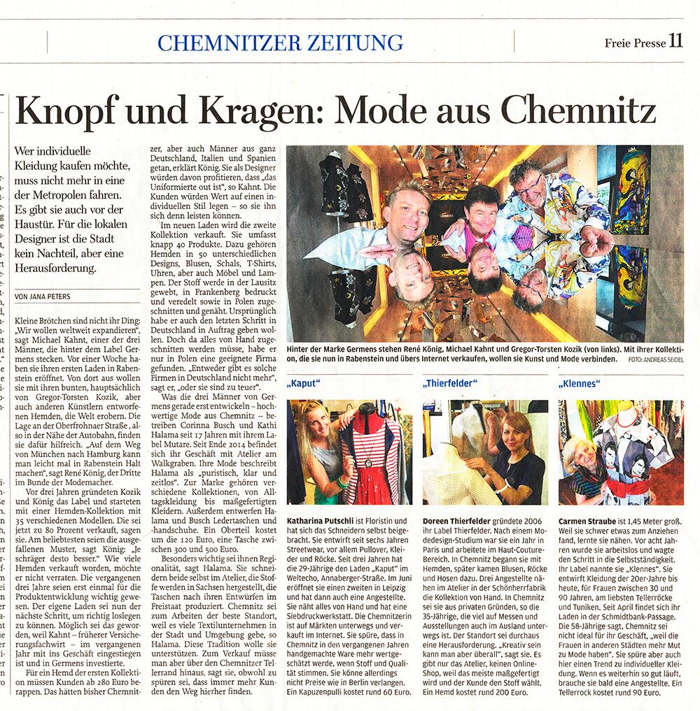 Freie Presse Zeitung Chemnitz berichtet über GERMENS - 16. Mai 2015