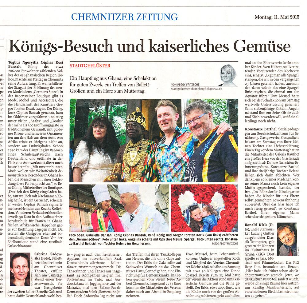 Frei Presse berichtet über den Besuch von König Bansah bei GERMENS - 11. Mai 2015
