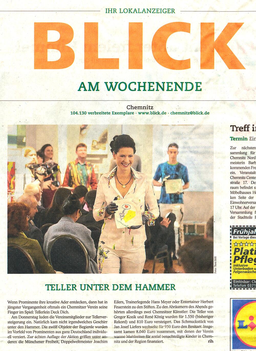 BLICK Zeitung Chemnitz berichtet über von Promis bemalte Teller zugunsten armer Kinder - 23. April 2016