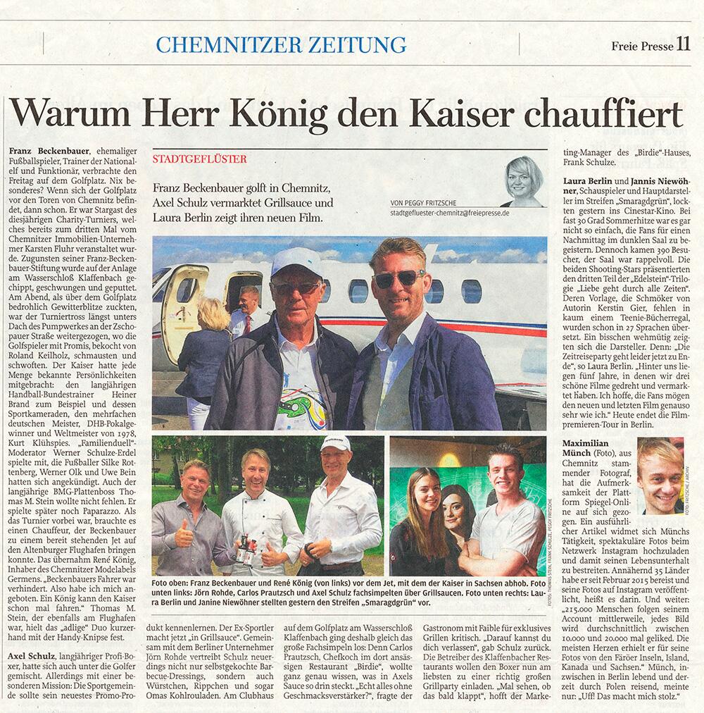 Freie Presse berichtet über Franz Beckenbauer und René König - 11. Juli 2016