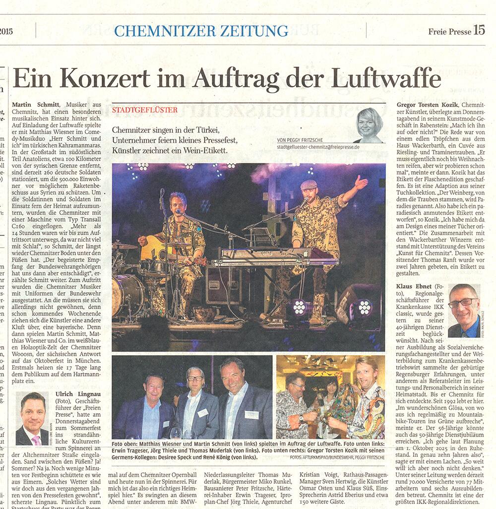 Freie Presse berichtet über GERMENS - 5. September 2015