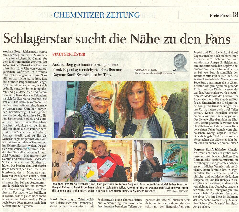 Freie Presse berichtet über die Aktion Tellerlein Deck Dich im GERMENS Store - 23. April 2016