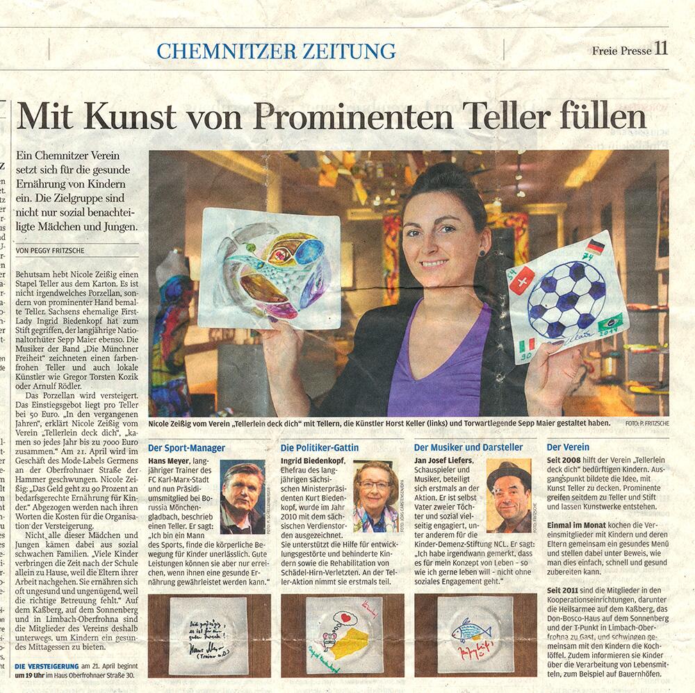 Freie Presse berichtet über die Aktion Tellerlein Deck Dich im GERMENS Store - 29. März 2016