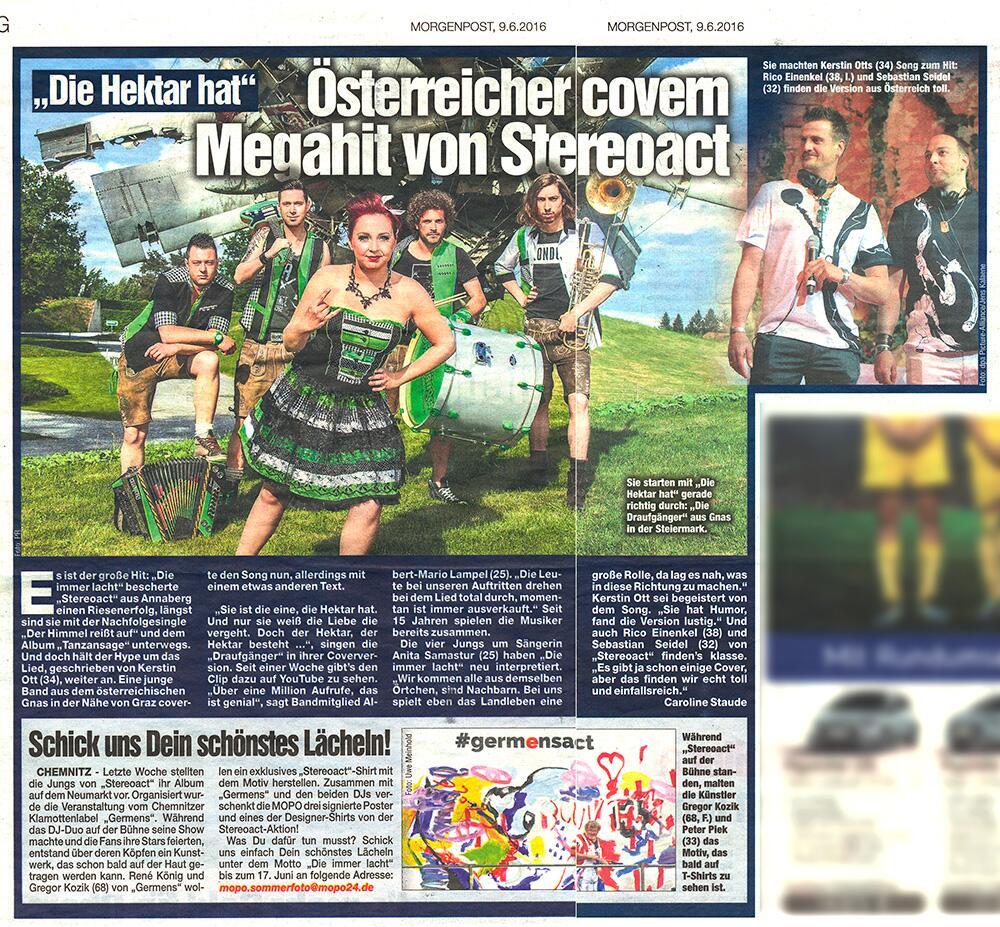BILD Zeitung Chemnitz berichtet über das von GERMENS organisierte Konzert von STEREOACT - 3. Juni 2016