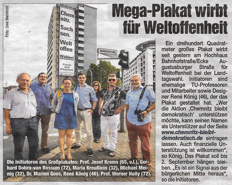 Morgenpost Chemnitz berichtet über politisches Megaplakat - 28.8.2019