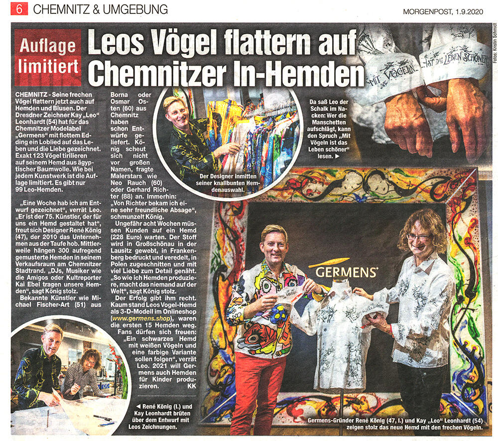 Morgenpost Chemnitz, 1. September 2020, Leos Vögel flattern auf Chemnitzer In-Hemden
