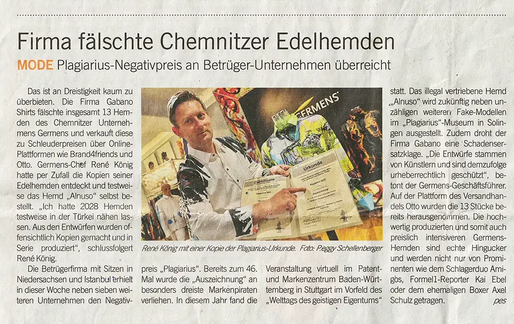 BLICK Chemnitz, 30. April 2022, Firma fälschte Chemnitzer Edelhemden 