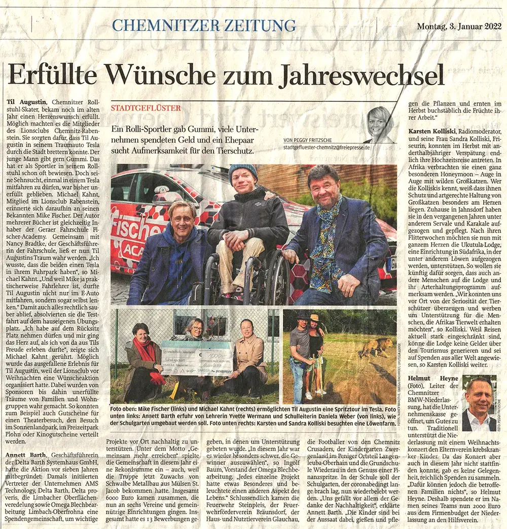  Freie Presse, 8. Januar 2022, Erfüllte Wünsche zum Jahreswechsel