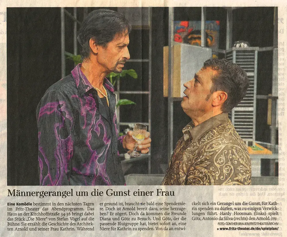 Freie Presse, 8. April 2022, GERMENS Hemden auf der Bühne im Fritz Theater Chemnitz