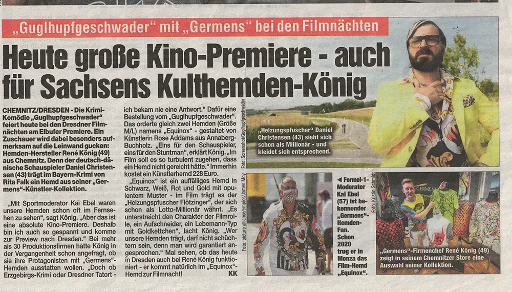 Morgenpost Chemnitz, 3. August 2022:  Premiere für „Guglhupfgeschwader“ – und für Sachsens Kulthemd