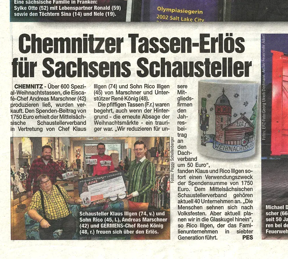 Morgenpost Chemnitz, 27. Januar 2022, Chemnitzer Tassen‐Erlös für Sachsens Schausteller 