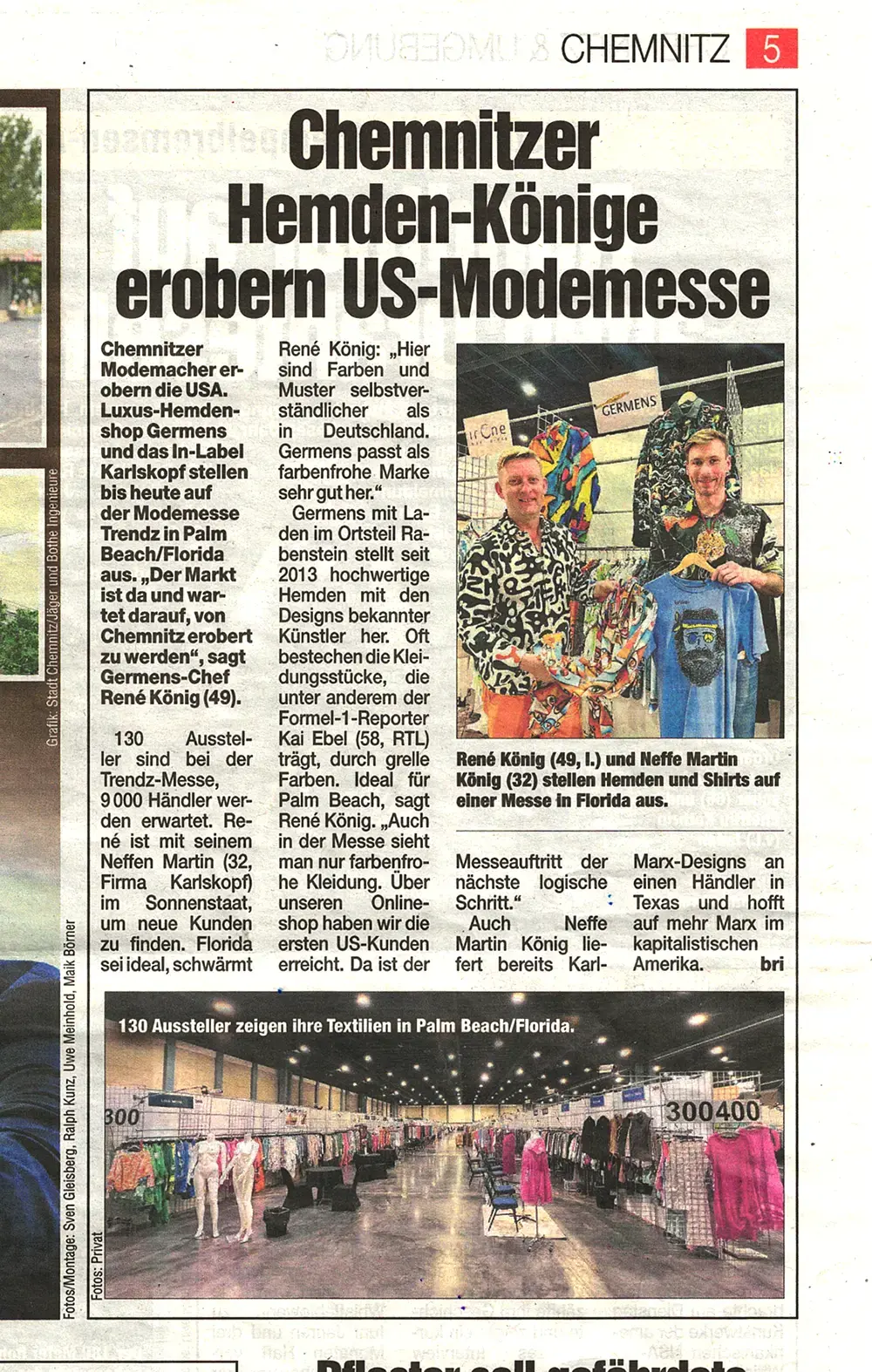 Morgenpost Chemnitz, 27. April 2023 - Chemnitzer Hemden-Könige erobern US-Modemesse