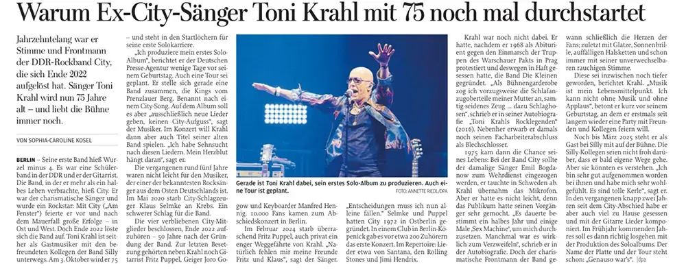 Freie Presse, 11. Februar 2024 - Warum Ex-City-Sänger Toni Krahl mit 75 noch mal durchstartet