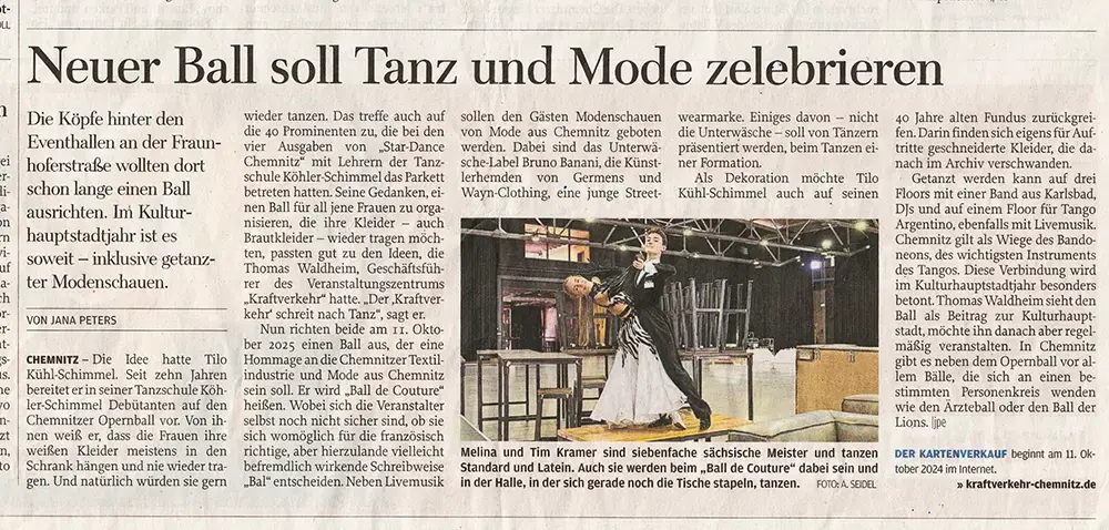 Freie Presse, 10. Oktober 2024  - Neuer Ball soll Tanz und Mode zelebrieren