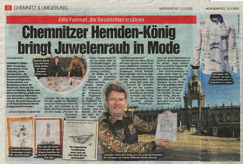 Morgenpost Chemnitz, 13. Februar 2024 - Chemnitzer Hemden-König bringt Juwelenraub in Mode