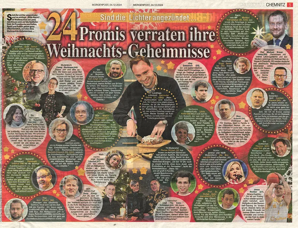 Morgenpost Chemnitz, 24. Dezember 2024 - 24 Promis verraten ihre Weihnachts-Geheimnisse