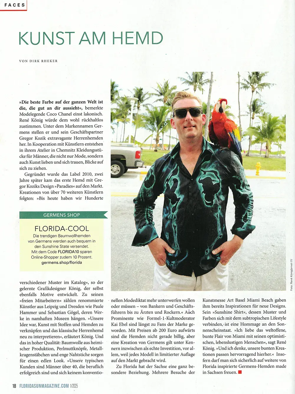 Florida Sun Magazin, 01 2025 - Kunst am Hemdhemnitz berichtet über Kai Ebel in Chemnitz - 18.09.2019