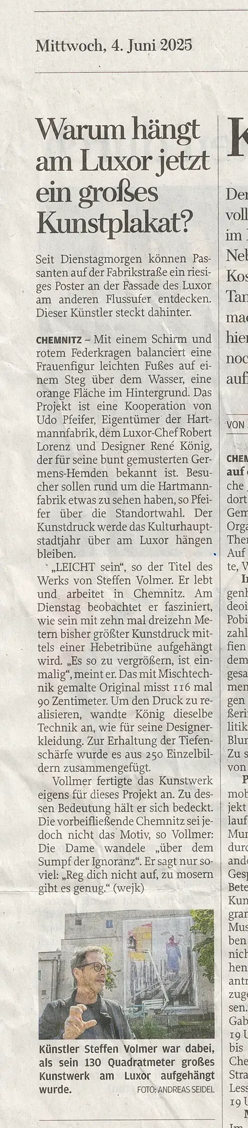 Freie Presse, 4. Juni 2025 - Warum hängt am Luxor jetzt ein großes Kunstplakat?