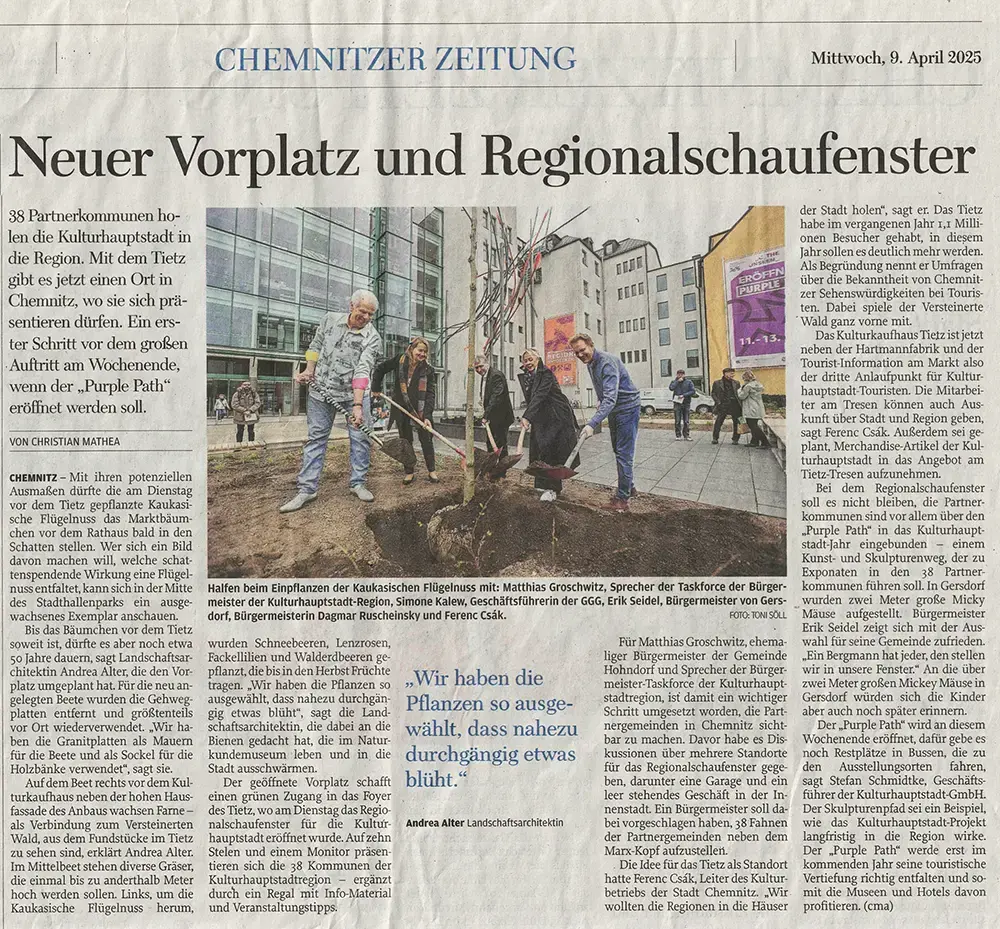 Freie Presse, 9. April 2025 - Neuer Vorplatz und Regionalschaufenster