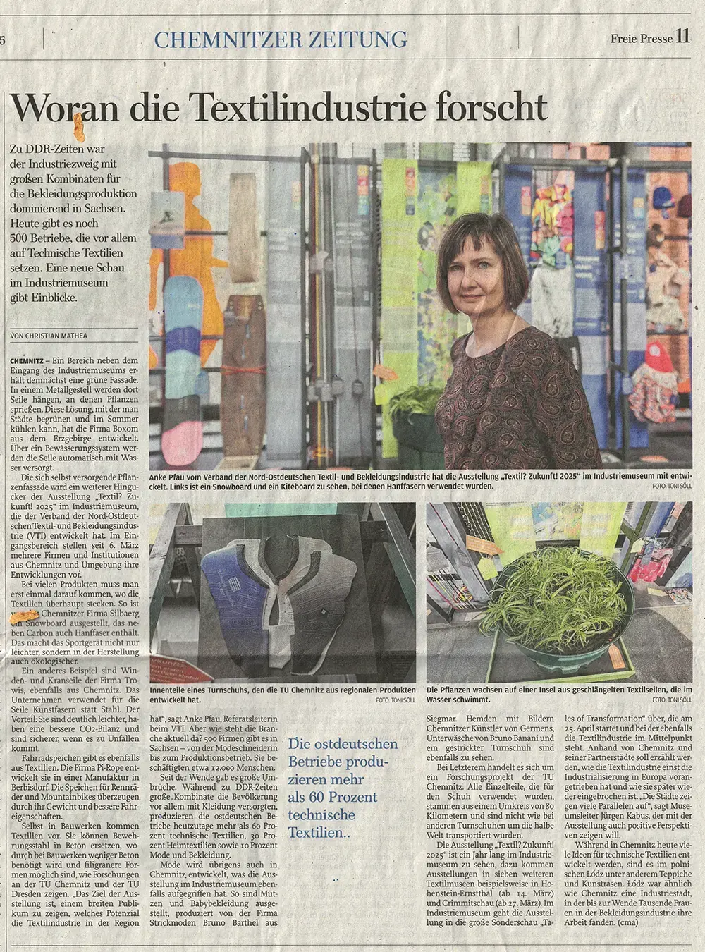 Freie Presse, 13. März 2025 - Woran die Textilindustrie forscht