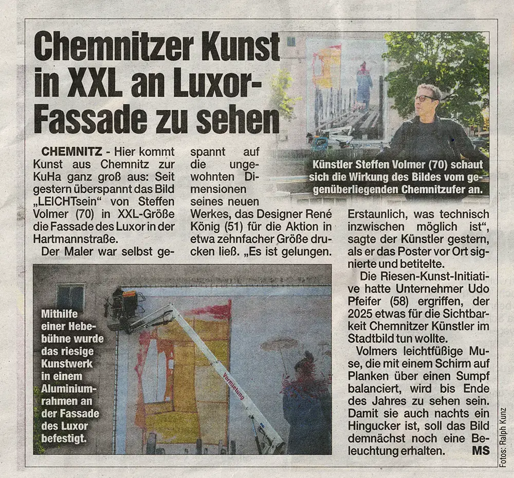 Morgenpost Chemnitz, 4. Juni 2025 - Chemnitzer Kunst in XXL an Luxor-Fassade zu sehen