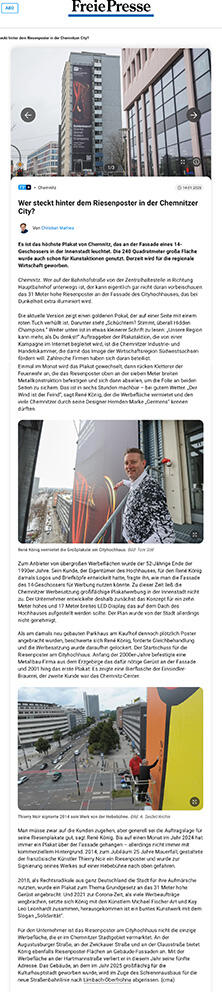 Freie Presse Chemnitz online berichtet am 15.01.2026 über René König - Wer steckt hinter dem Riesenposter?