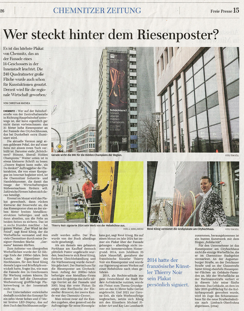 Freie Presse Chemnitz berichtet am 15.01.2026 über René König - Wer steckt hinter dem Riesenposter?