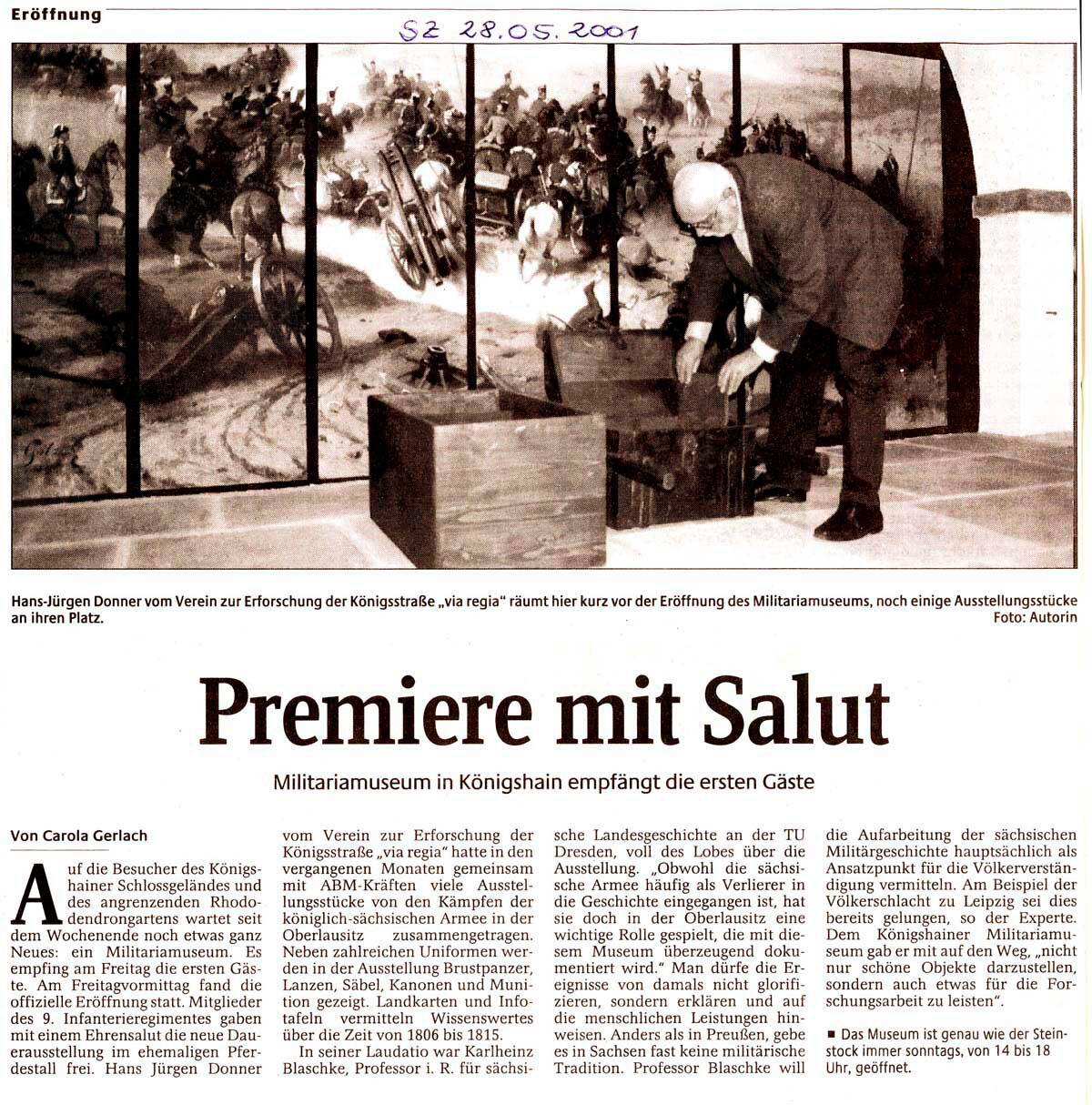 Presseveröffentlichung zur Ausstellung zur Sächsischen Militärgeschichte im Museum für Sächsische Militärgeschichte 1806 bis 1815 in Königshain