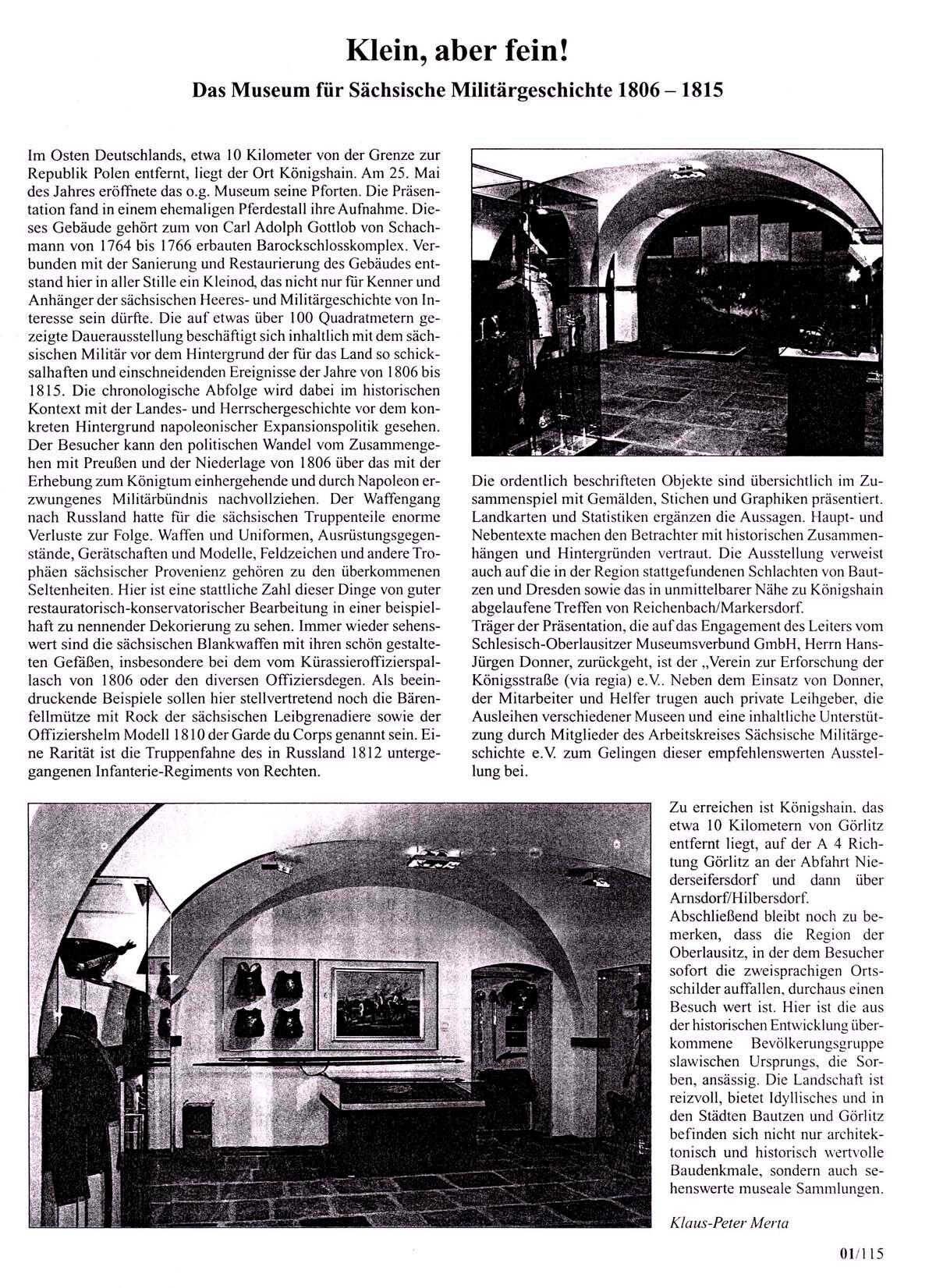 Presseveröffentlichung zur Ausstellung zur Sächsischen Militärgeschichte im Museum für Sächsische Militärgeschichte 1806 bis 1815 in Königshain
