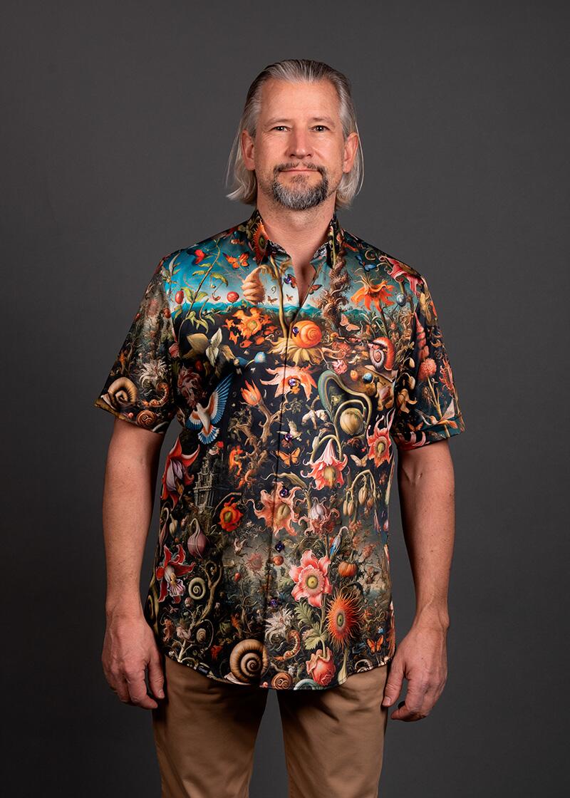 colorful summer shirt short sleeve men FLORA PHANTASTICA by GERMENS artfashion - 100 % cotton - Made in Germany