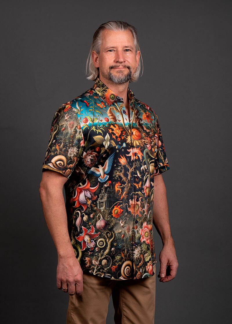 colorful summer shirt short sleeve men FLORA PHANTASTICA by GERMENS artfashion - 100 % cotton - Made in Germany