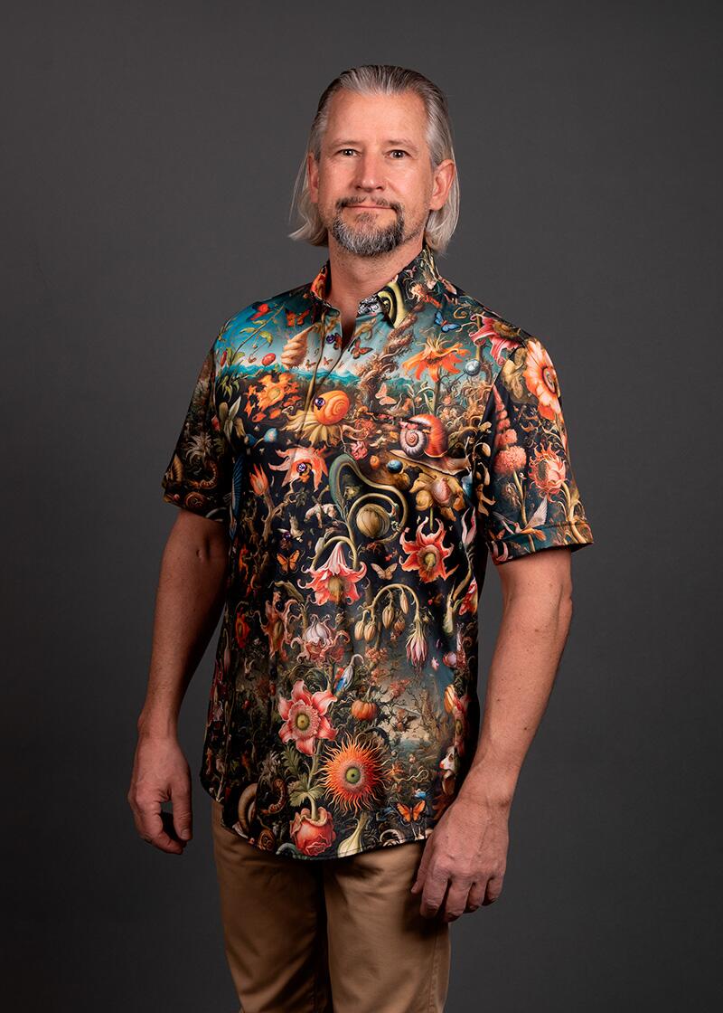 colorful summer shirt short sleeve men FLORA PHANTASTICA by GERMENS artfashion - 100 % cotton - Made in Germany