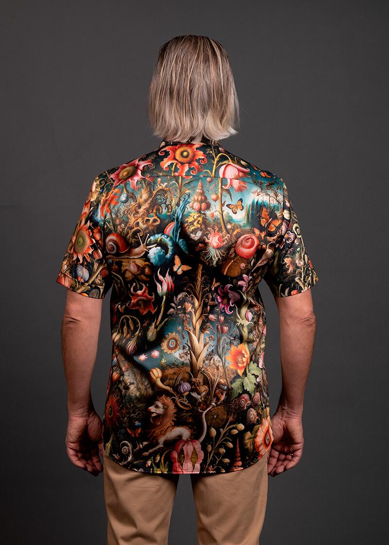 colorful summer shirt short sleeve men FLORA PHANTASTICA by GERMENS artfashion - 100 % cotton - Made in Germany