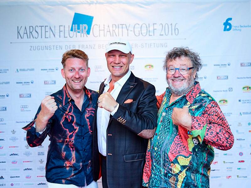 René Koenig (LAVA shirt), Axel Schulz and Gregor-T. Kozik (shirt JIMIMBI SOUL) at the Karsten Fluhr Charity Golf Event 2016