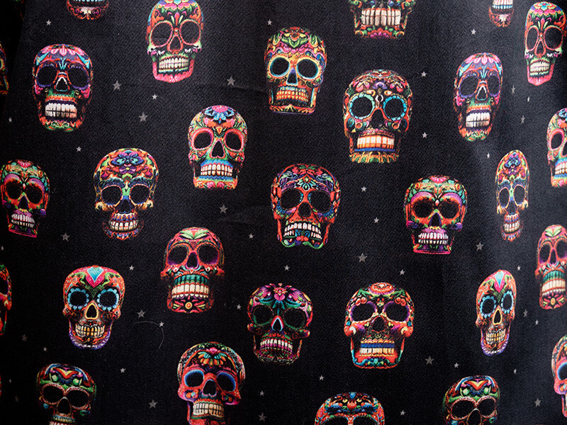 schwarzes Hemd Herren mit mexikanischen Totenköpfen - MUERTE BRILLANTE von GERMENS artfashion - 100 % Baumwolle - Made in Germany