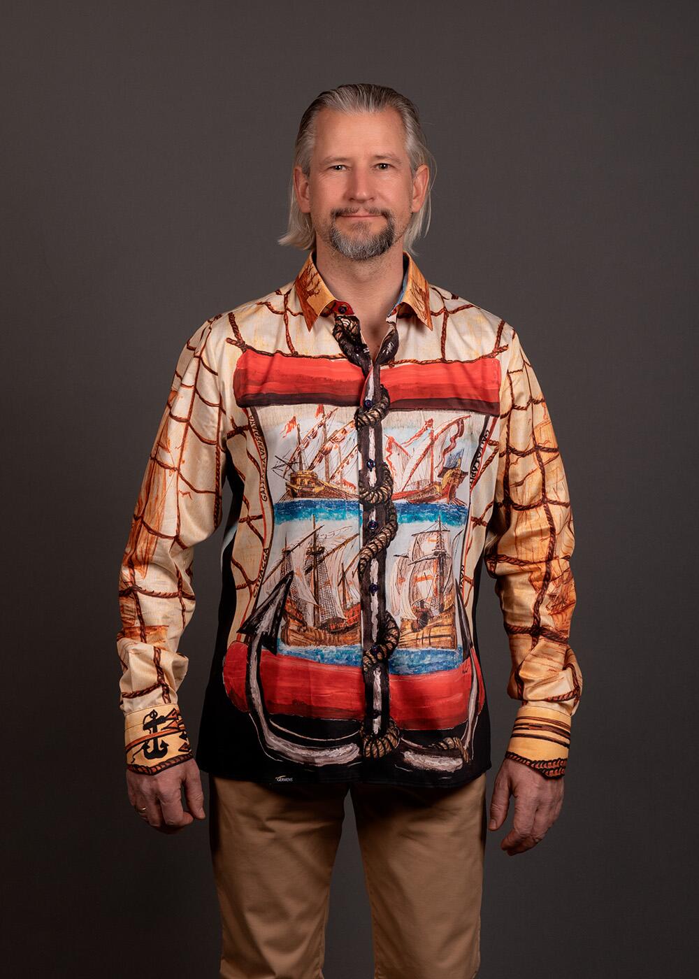 colourful shirt men long sleeve with ships NAVES by GERMENS artfashion from Germany