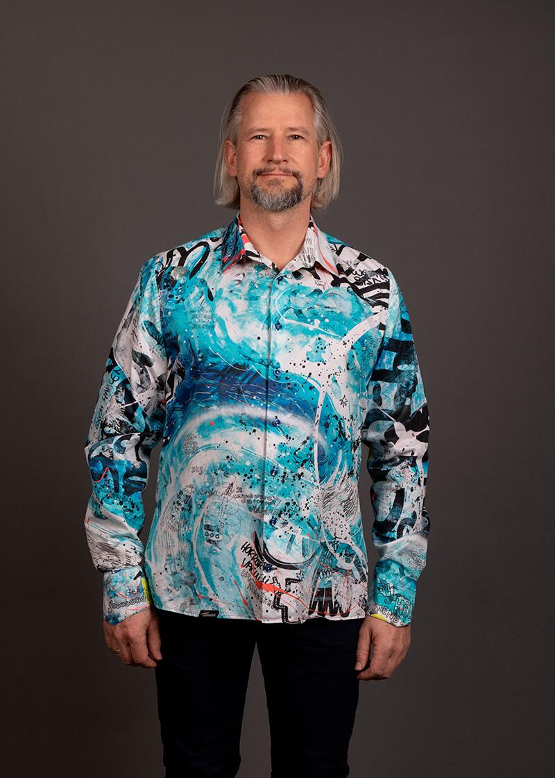 blaues Freizeithemd DAS WUNDER BIST DU von GERMENS artfashion - 100 % Baumwolle - Made in Germany
