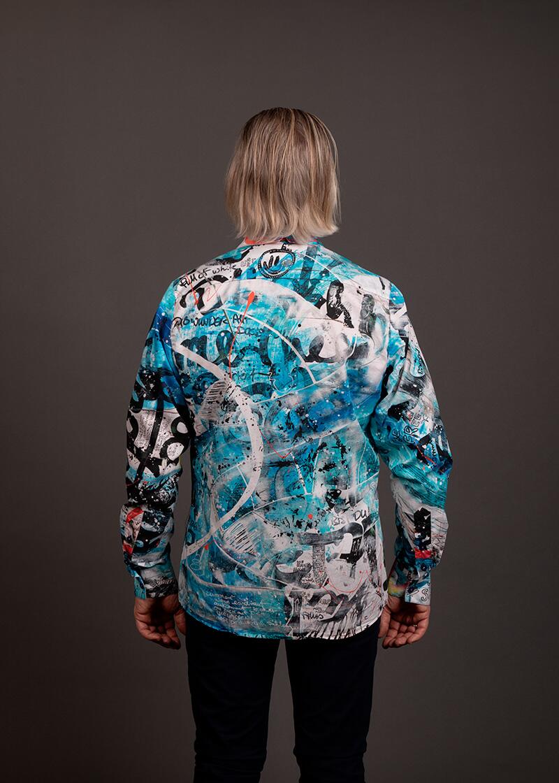 blaues Freizeithemd DAS WUNDER BIST DU von GERMENS artfashion - 100 % Baumwolle - Made in Germany
