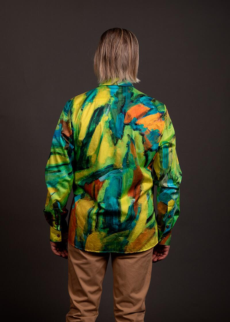 grünes Hemd Herren LANDSCAPE WITH RIVER von GERMENS artfashion - 100 % Baumwolle - Made in Germany
