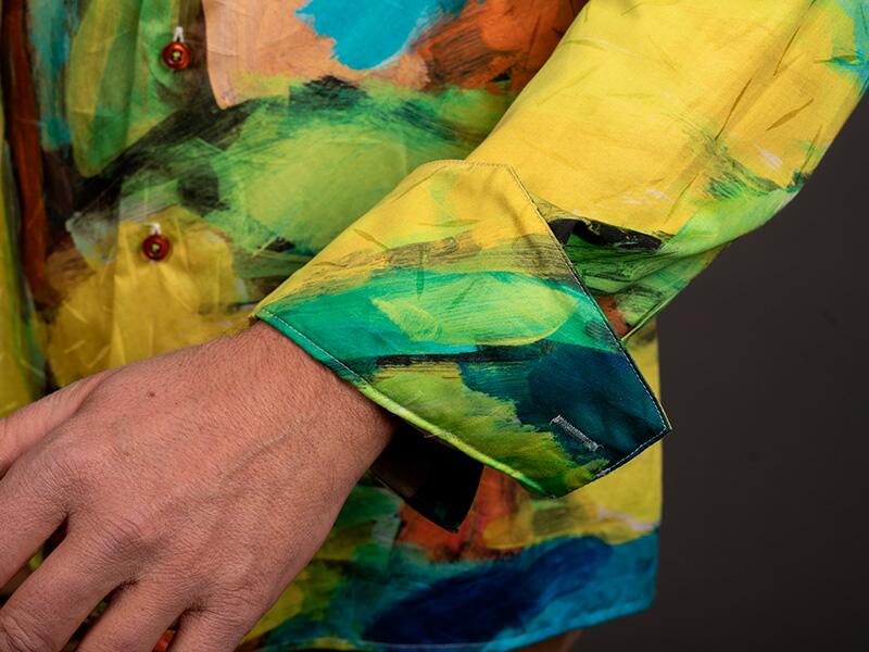 grünes Hemd Herren LANDSCAPE WITH RIVER von GERMENS artfashion - 100 % Baumwolle - Made in Germany