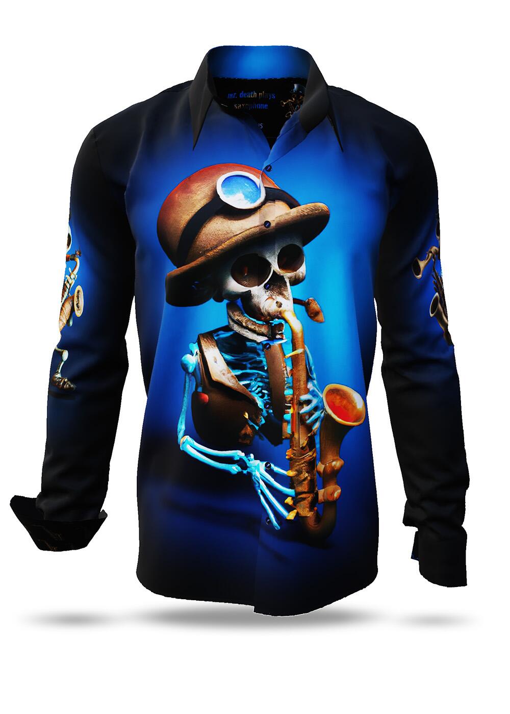 blaues Hemd Herren MR. DEATH PLAYS SAXOPHONE von GERMENS artfashion