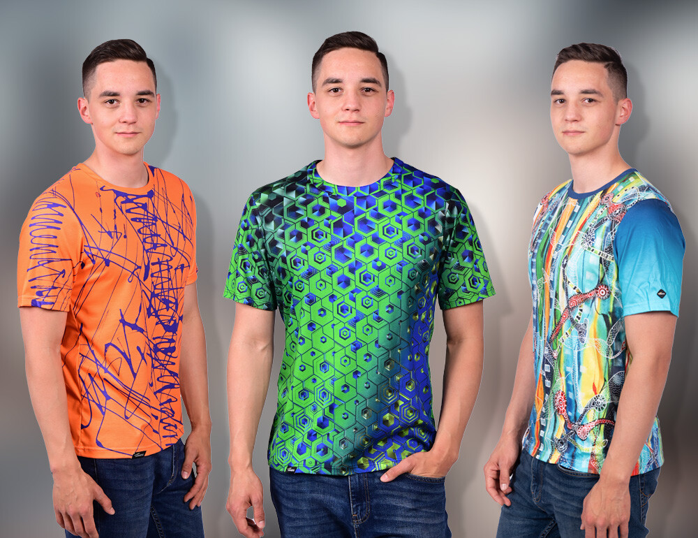 GERMENS T Shirt Herren "Denada orange", "Hexagon Malachit" und "Columbu" - 100 % Baumwolle