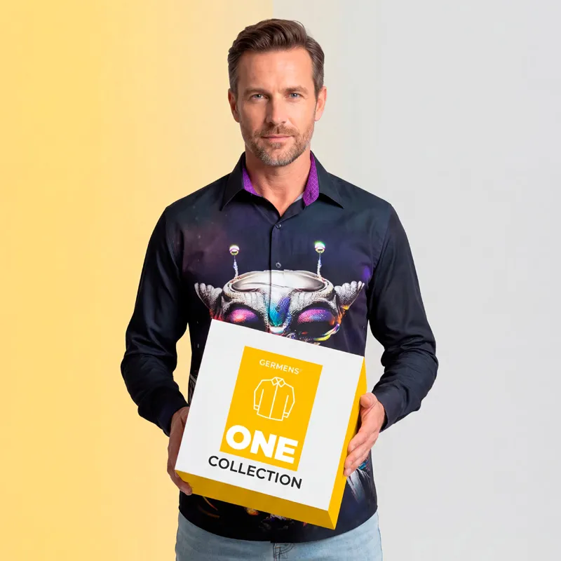 Mann im GERMENS Künstlerhemd präsentiert die exklusive ONE DAY COLLECTION