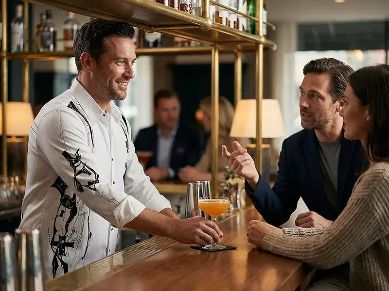 Host/World of indulgence – The GERMENS BEOWULF shirt as a warm, professional signature look.